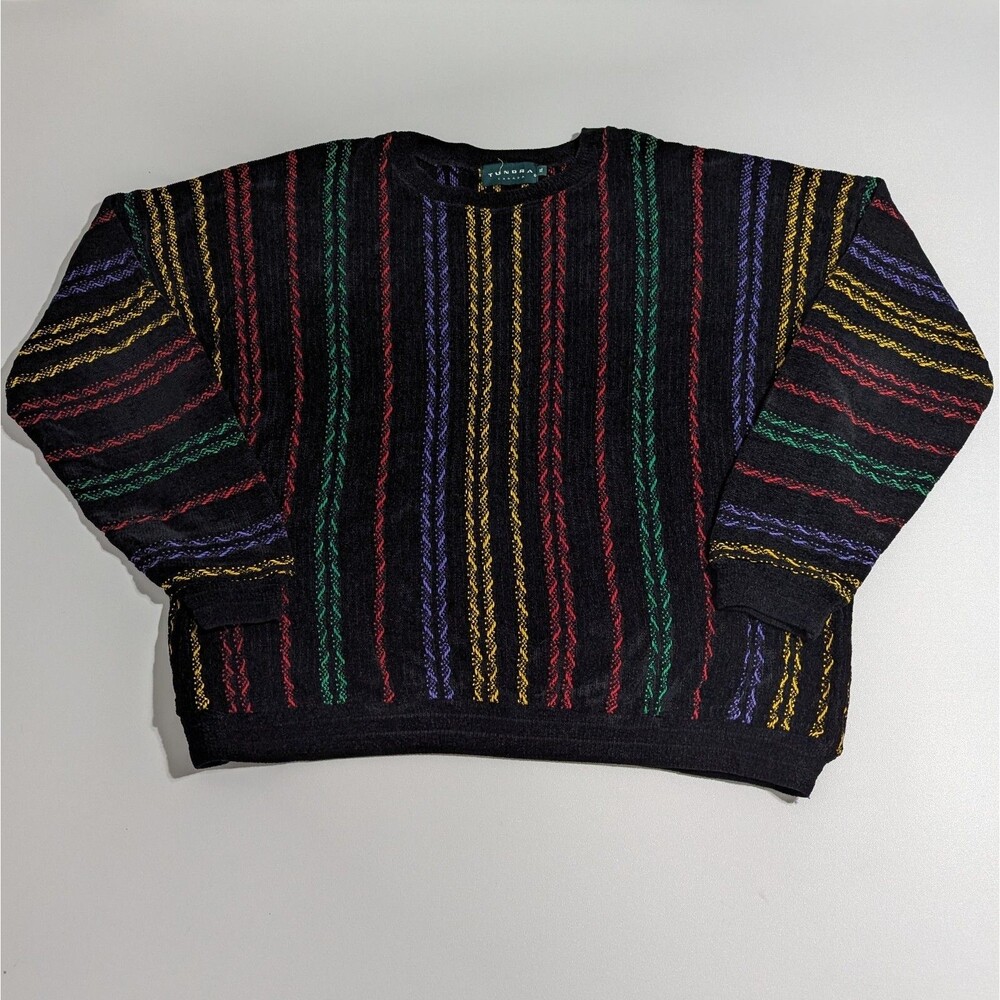Tundra Canada Vintage Men XL Coogi Style Cosby Multicolor Knit Sweater Biggie